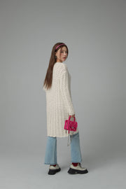 Crochet Side Slit Knit Long Sweater Dress