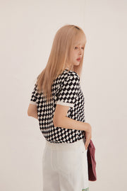 Diamond Check Ribbed Polo Top