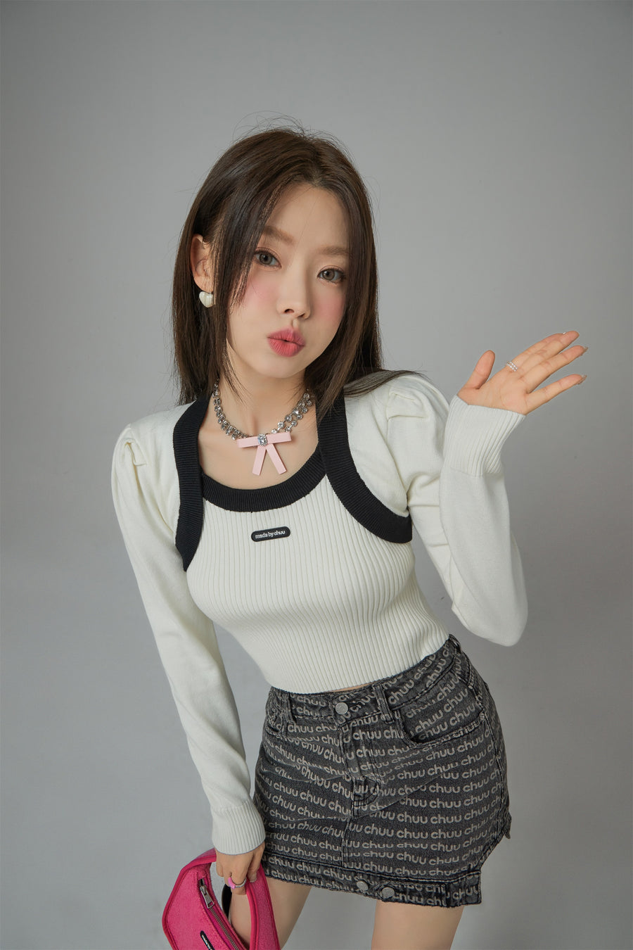 CHUU Jumping With Joy Cropped Knit Top