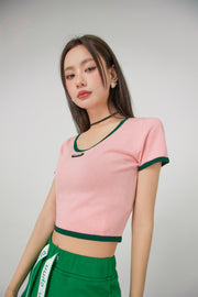 Color Block Short-Sleeved Crop Top