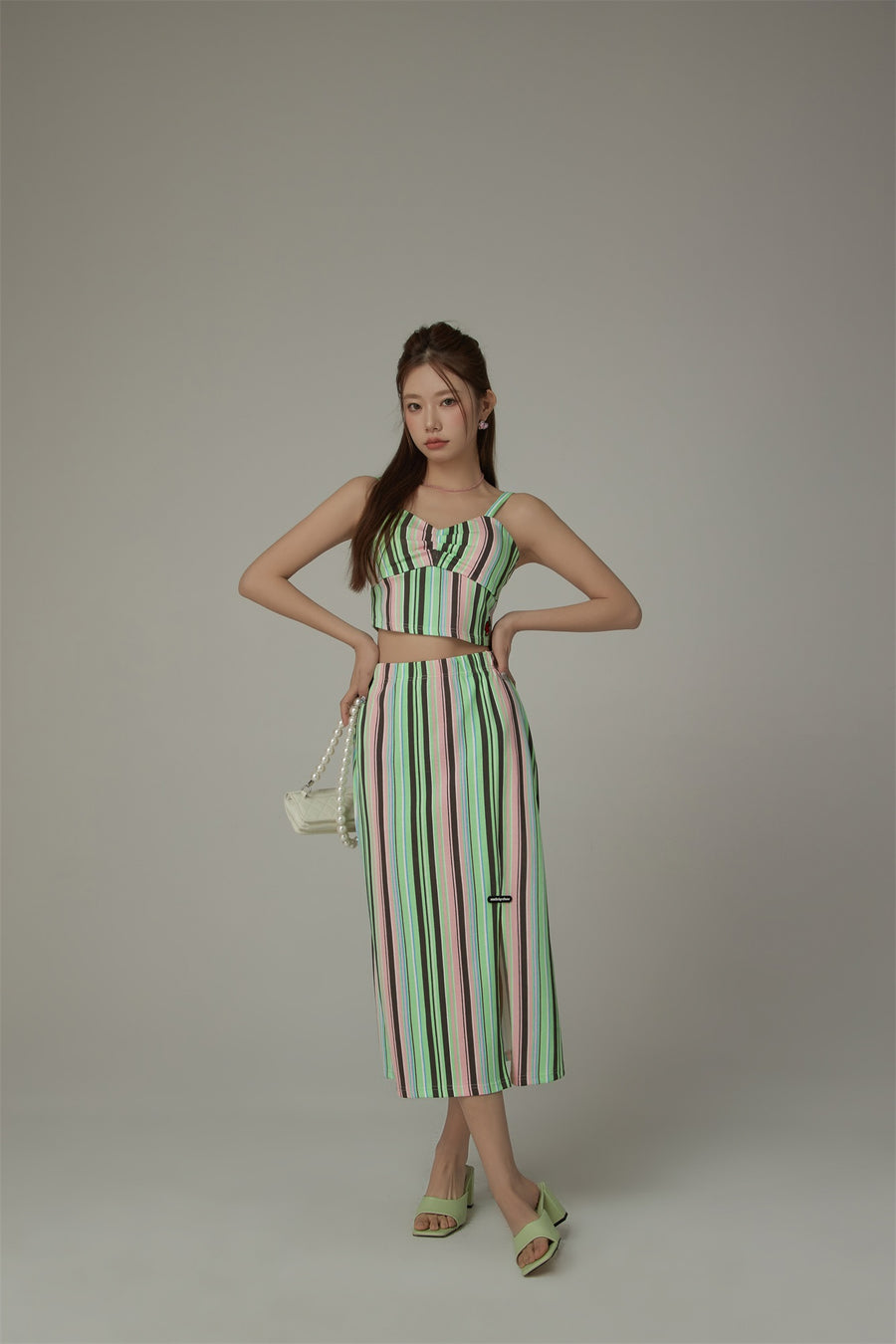 CHUU Products Rainbow Stripes Contrast Bustier Top