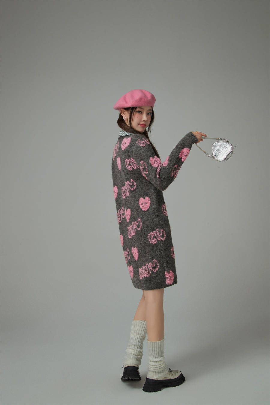 CHUU Chuu Heart Half Zip-Up Dress