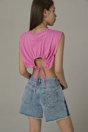 By Chuu Color String Back Cutout Sleeveless Crop Top