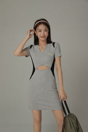 Open Collar Two Toned Cutout Short Sleeve Mini Dress