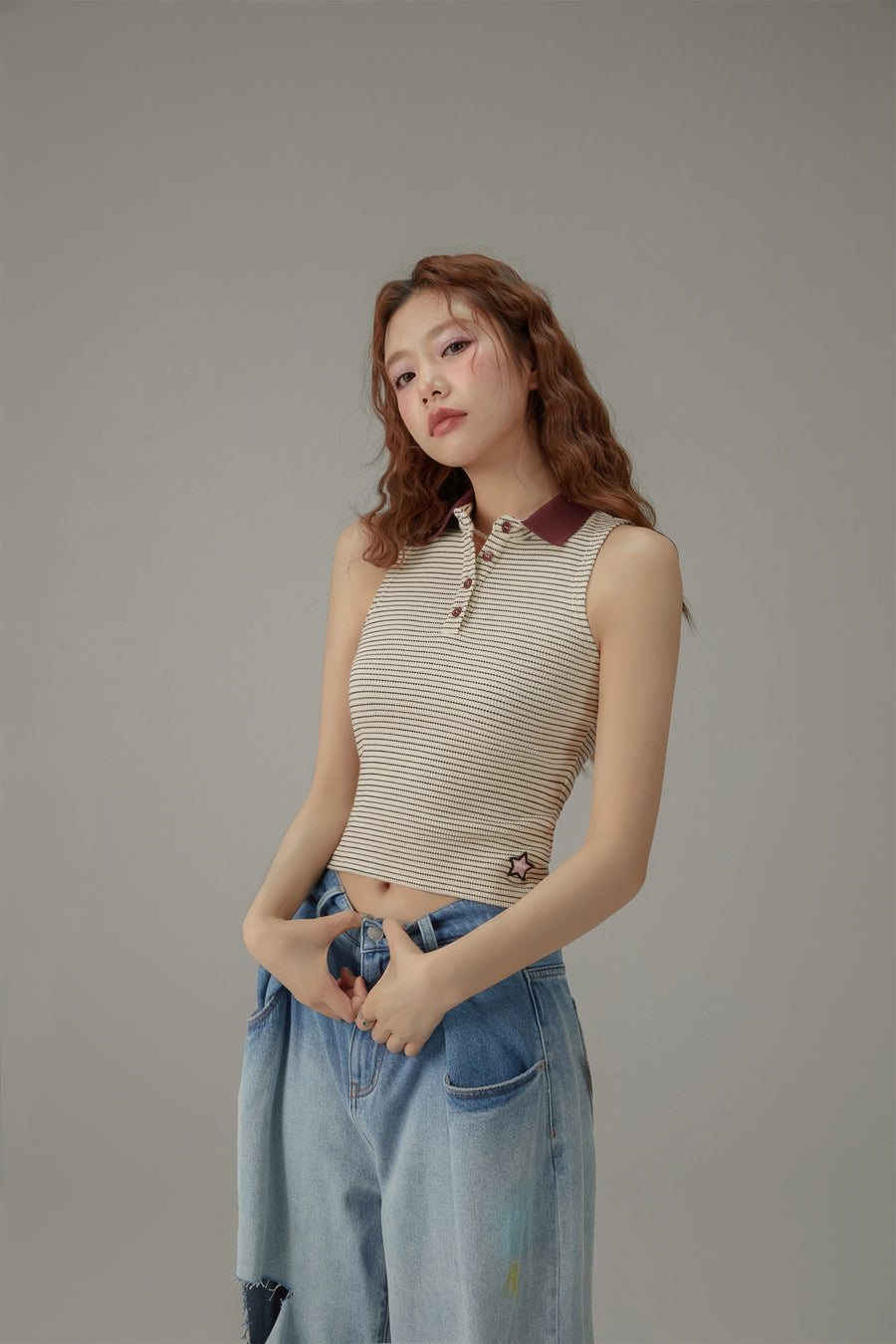 CHUU Collar Stripe Sleeveless Top