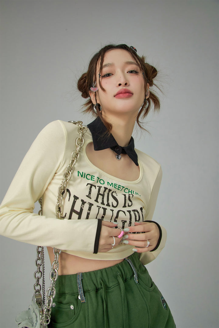 Chuu Girl Cut Out Collar Crop Top