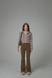 Rainbow Striped Zip-Up Knit Cardigan