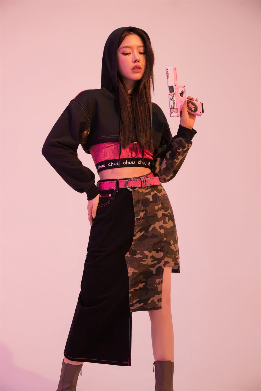 CHUU Camo Girl Asymmetrical A-Line Skirt