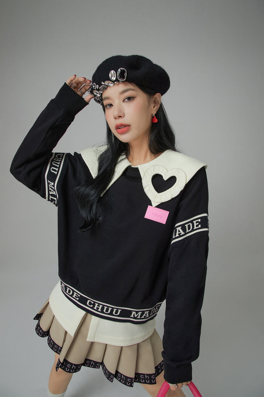 CHUU Solid Color Round Neck Sweatshirt