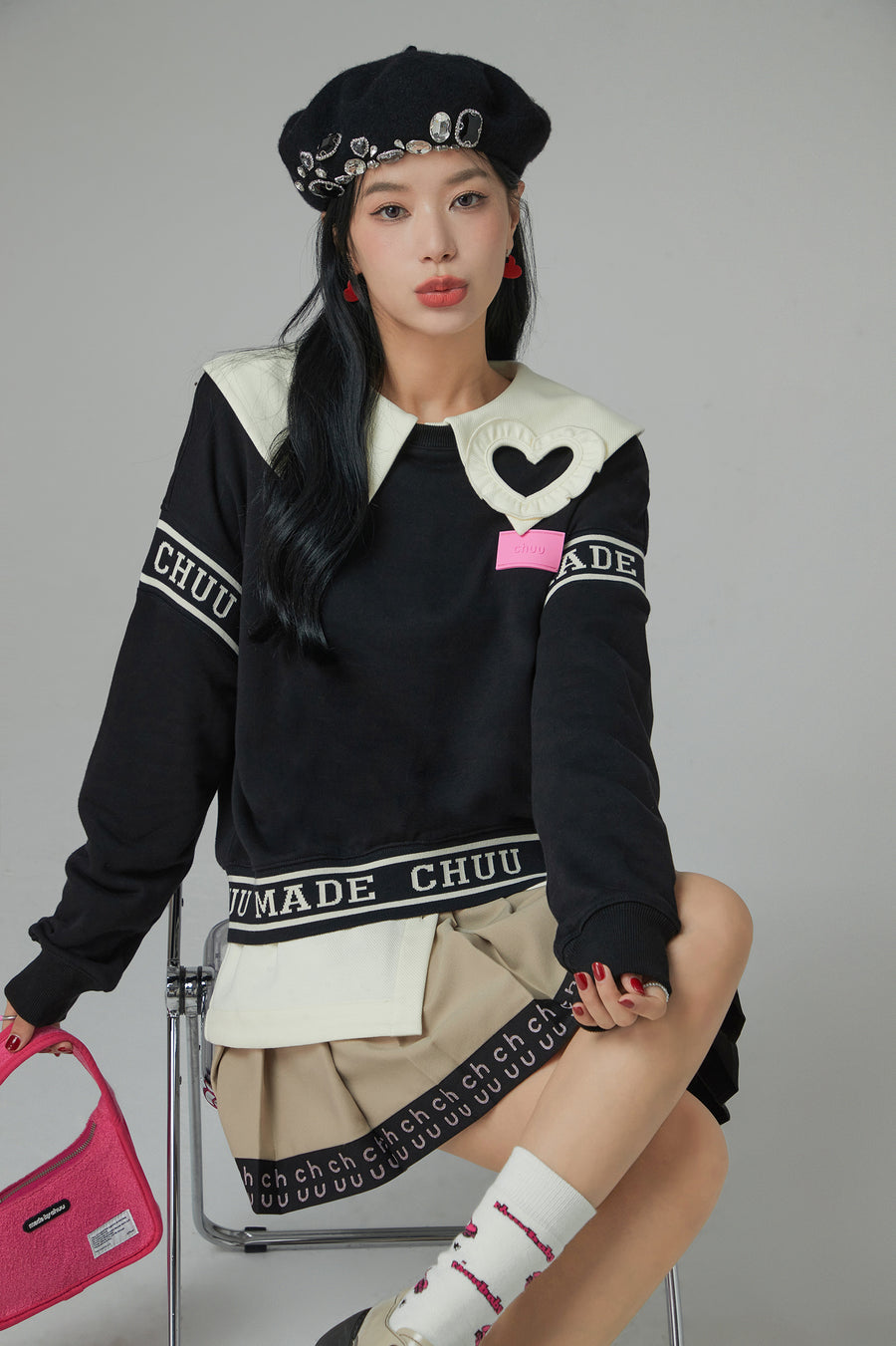 CHUU Solid Color Round Neck Sweatshirt