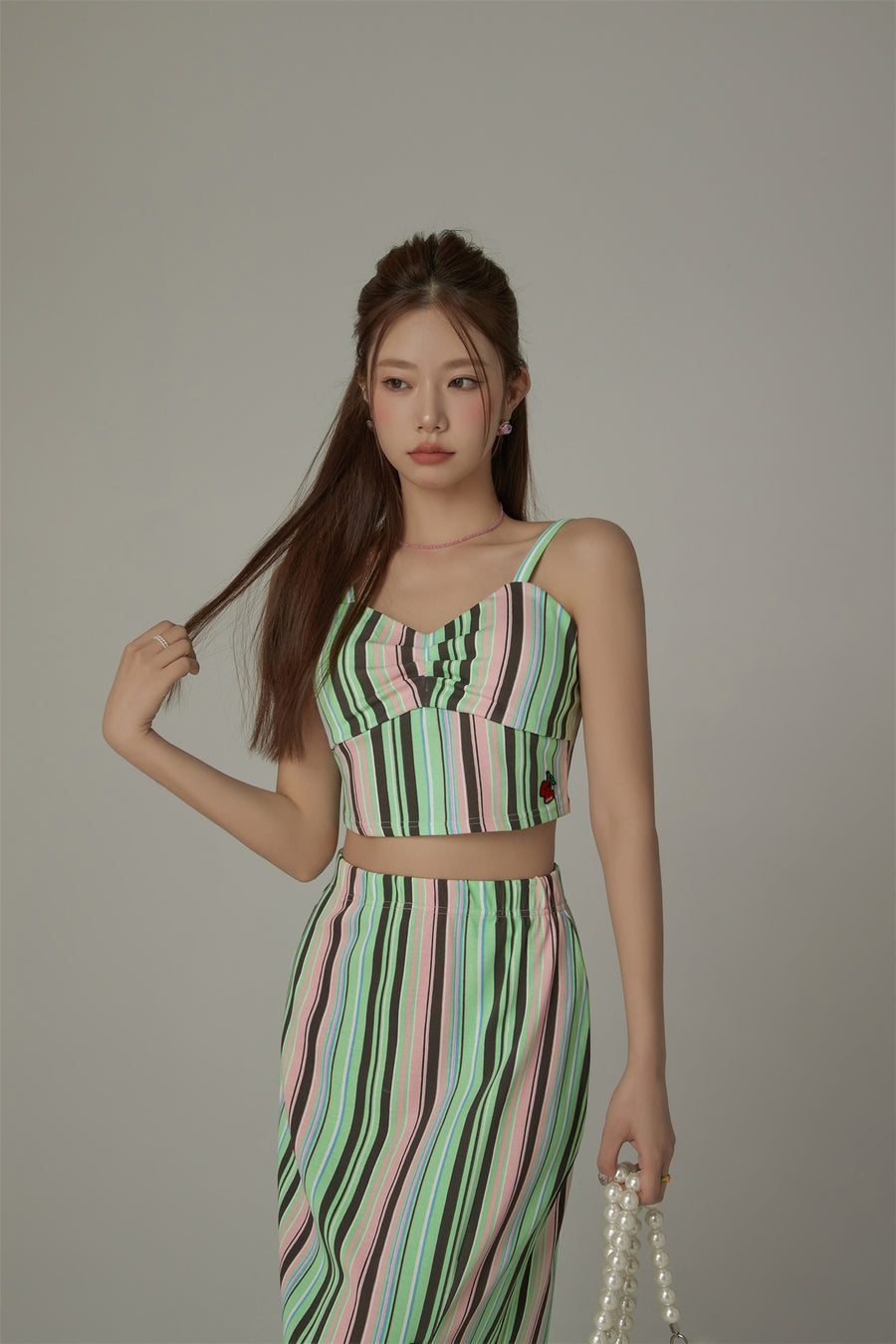 CHUU Products Rainbow Stripes Contrast Bustier Top