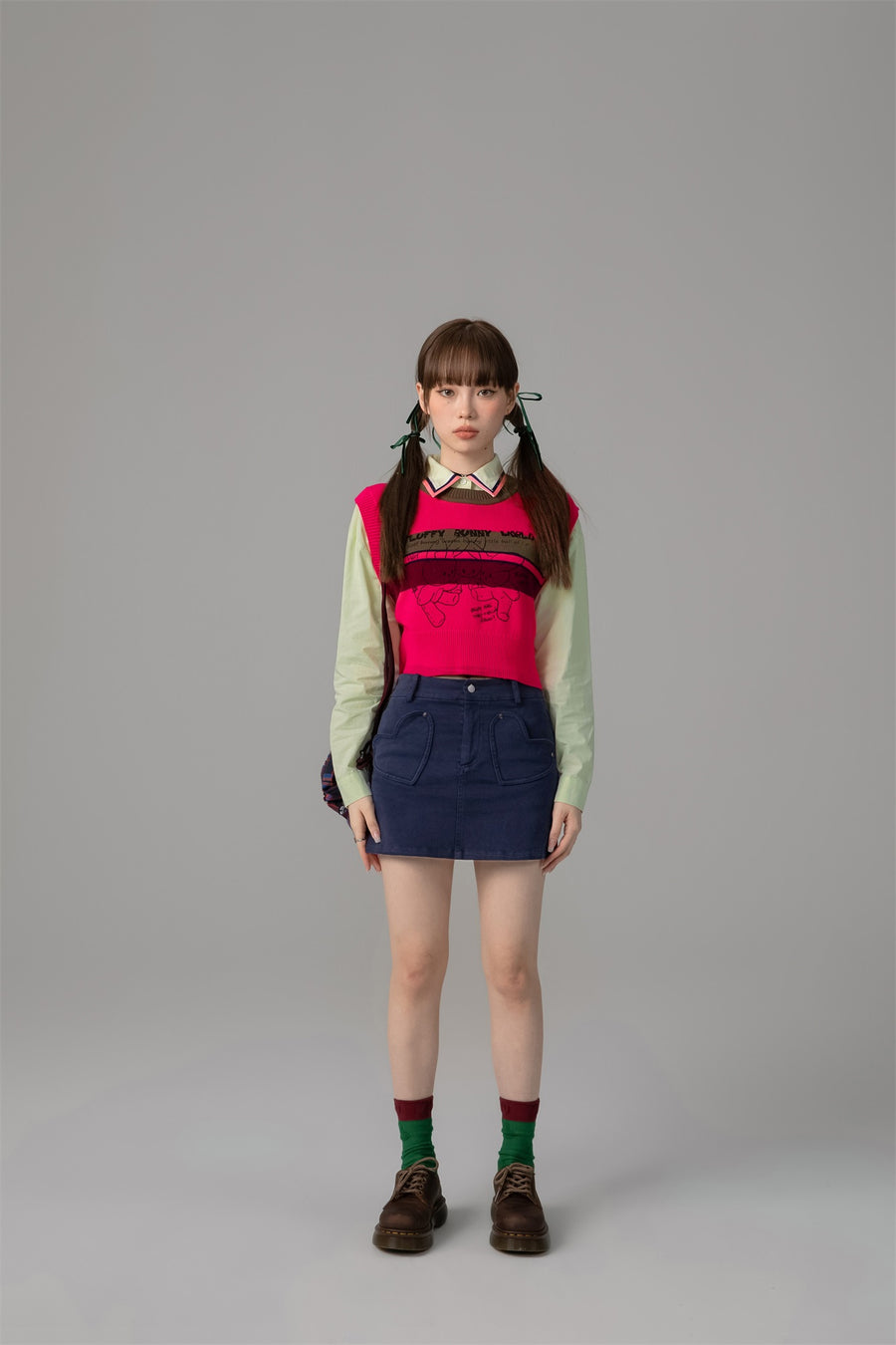 CHUU Heart Pocket Denim Mini Skirt