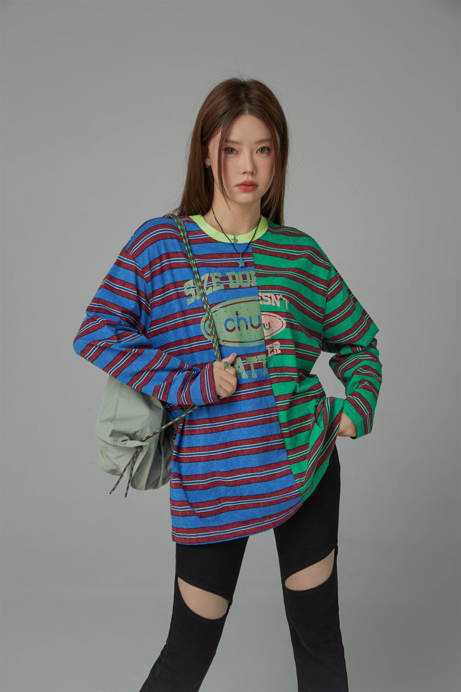 CHUU Size Doesnt Matter Color Stripe T-Shirt