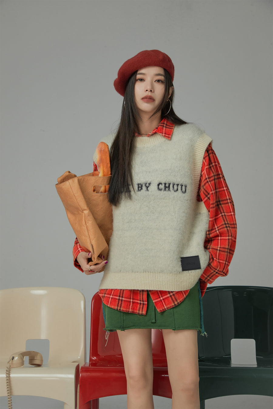 CHUU Vintage Check Loose Shirt