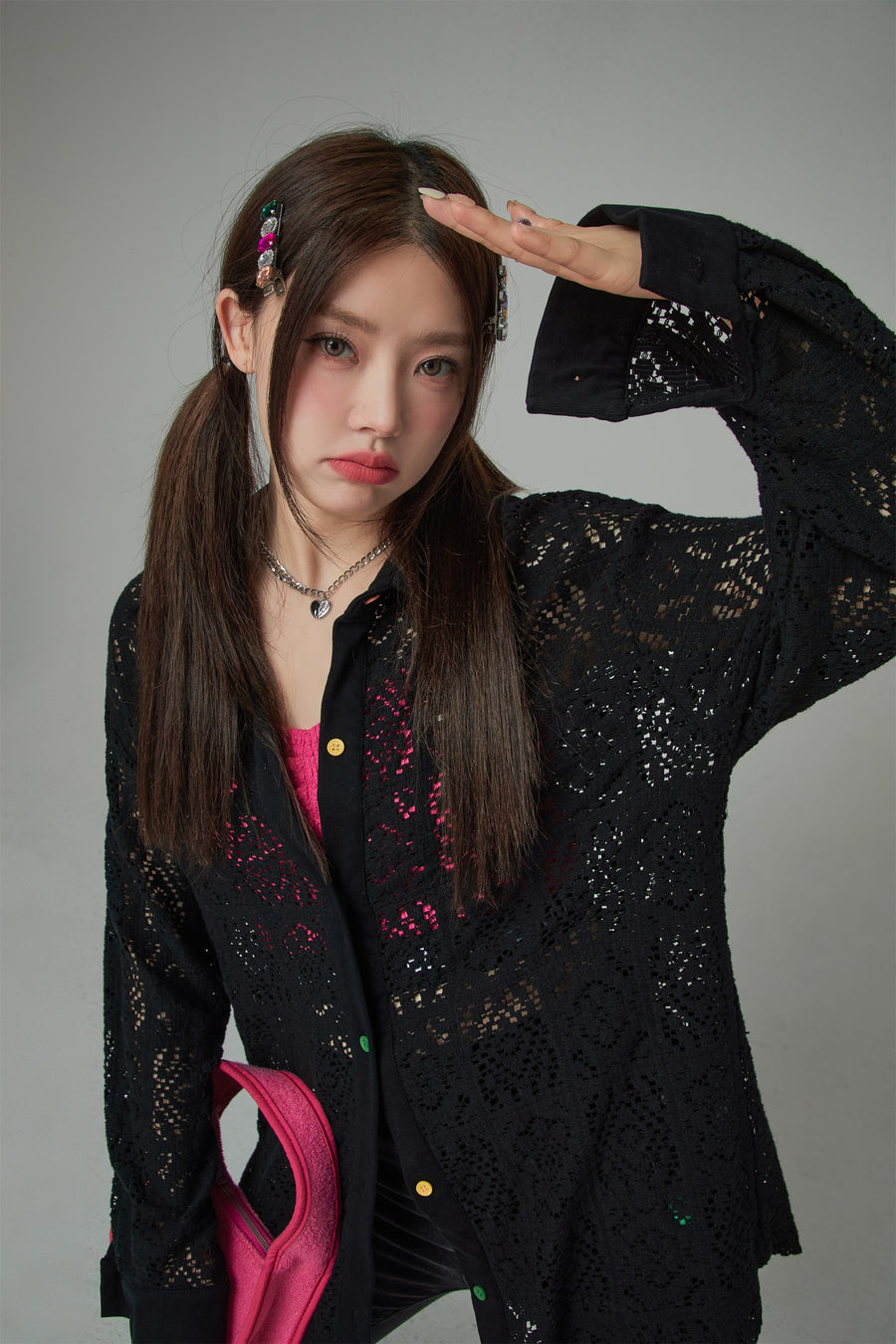 CHUU Fancy Eyelet Loose Fit Knit Sweater Shirt