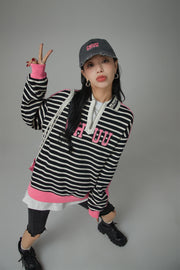 I Like You Half Zip-Up Color Stripe Sweatshirt