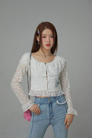 Star Lace Button Crop Blouse