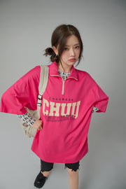 Girl Crew Half Zip-Up Loose Fit T-Shirt