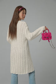 Crochet Side Slit Knit Long Sweater Dress