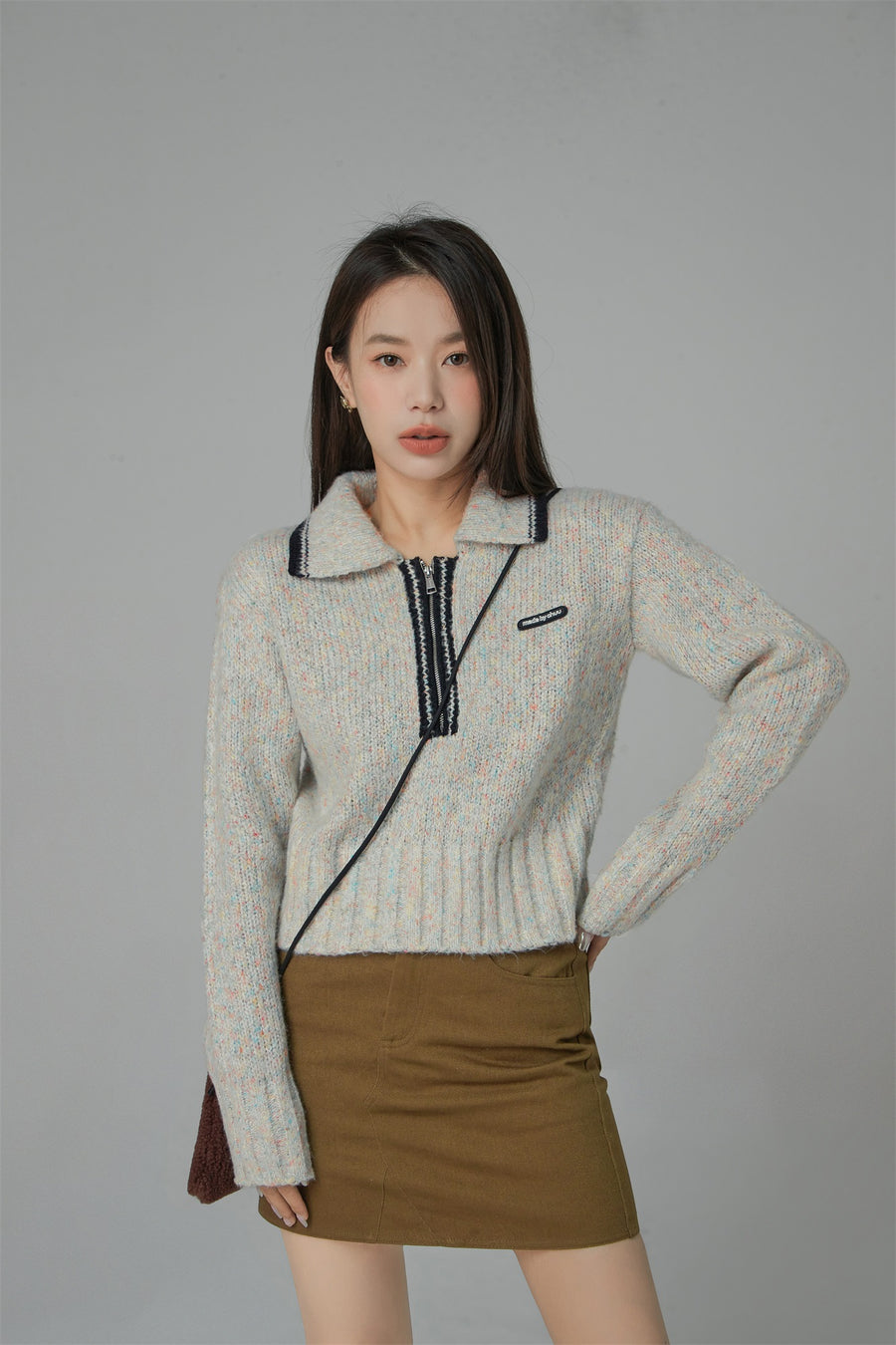 CHUU All The Lights Collar Zip Knit Sweater