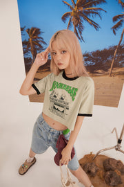 Vintage Round Neck Crop Top