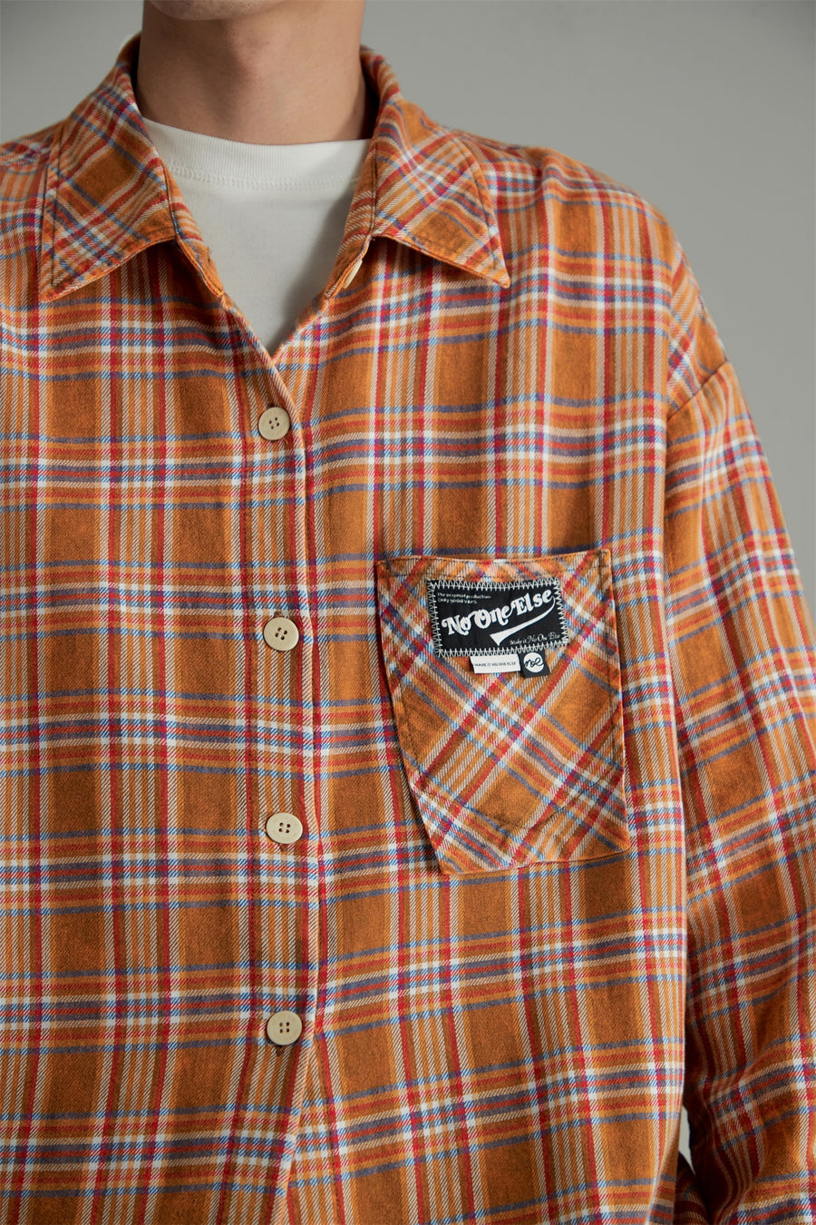 CHUU Check Print Loose Fit Button-Up Shirt