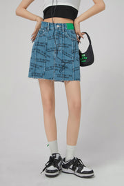 Nice To Meet Chuu Print Denim Skirt