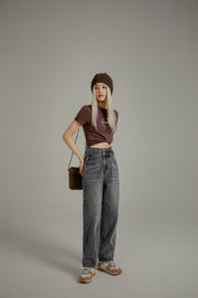 Two Layer Belt Loops Wide Denim Jeans