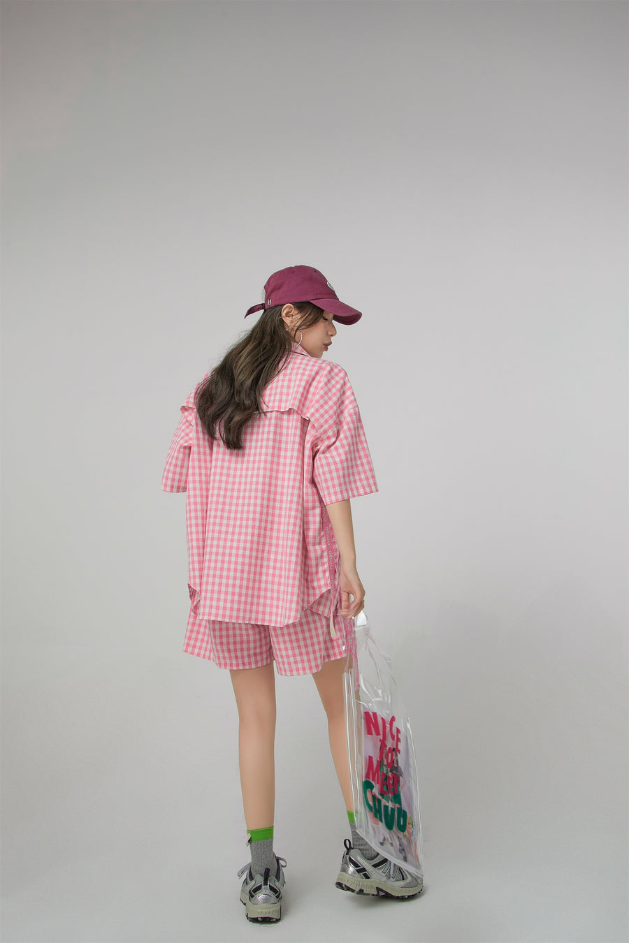 CHUU Gingham Check Maxi Collar Shirt