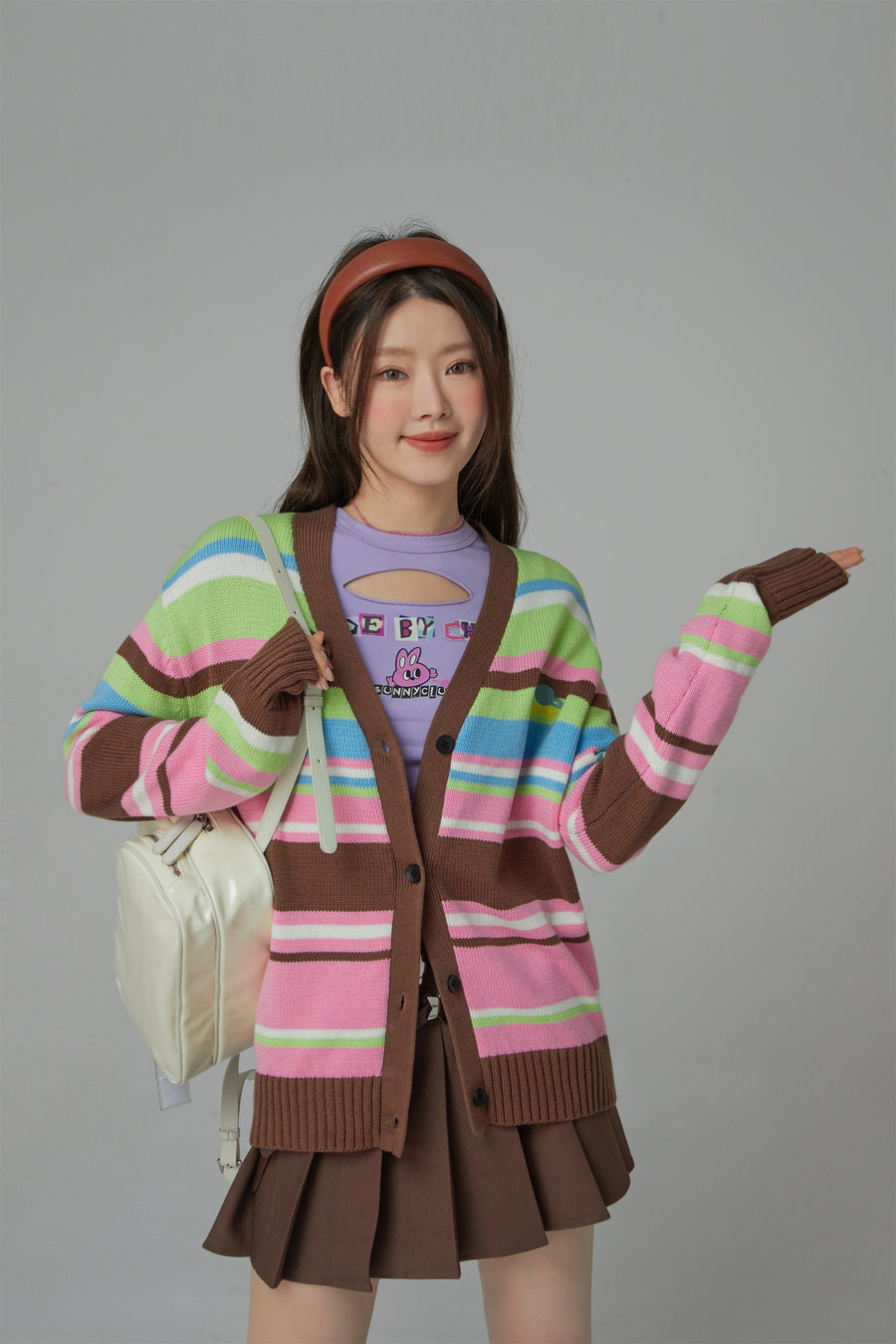 CHUU Planet Chuu Embroidered Stripe Cardigan