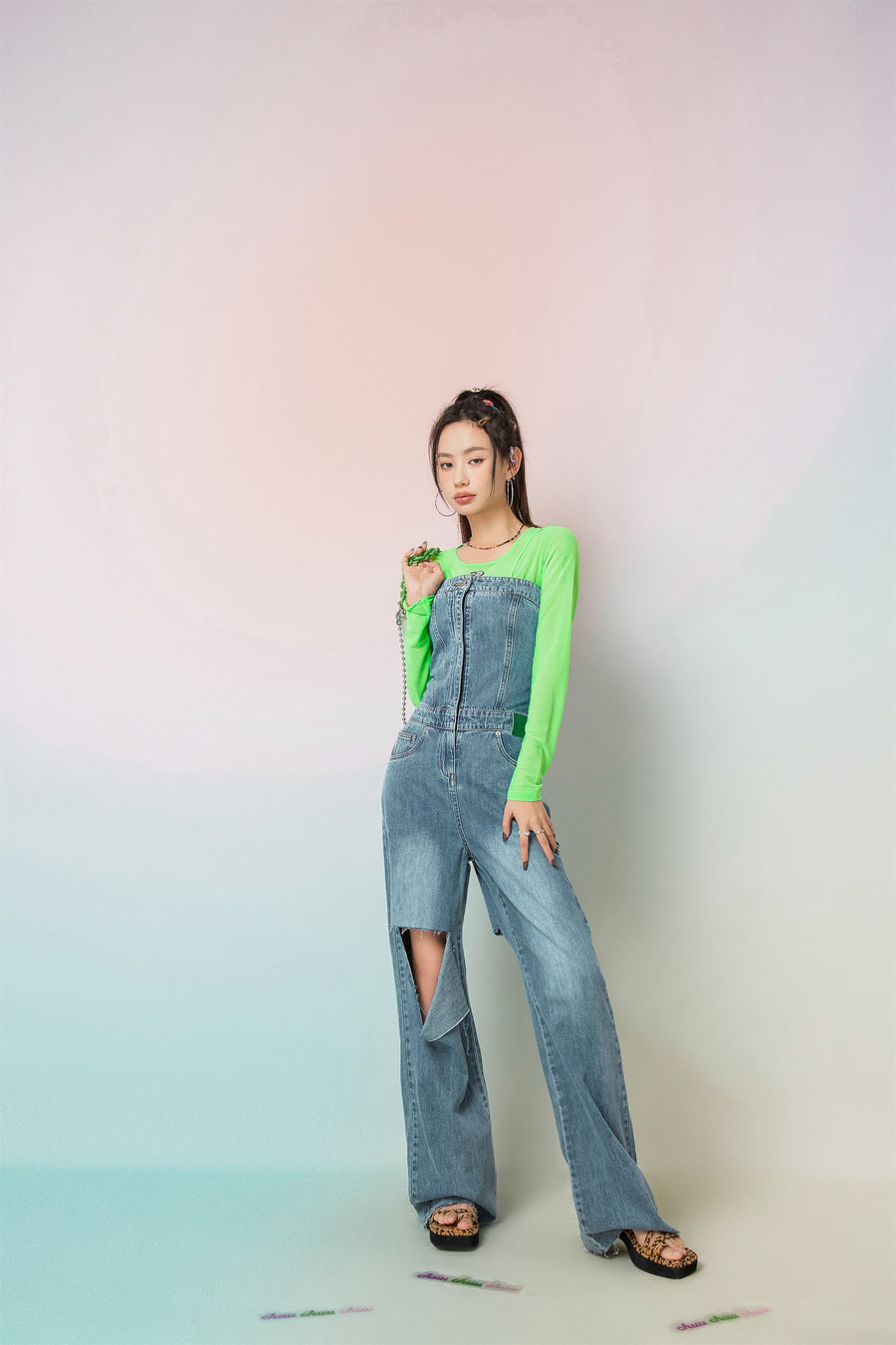 CHUU This Is My Reality Denim Jumpsuit