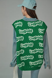 Bubble Letters V-Neck Knit Vest