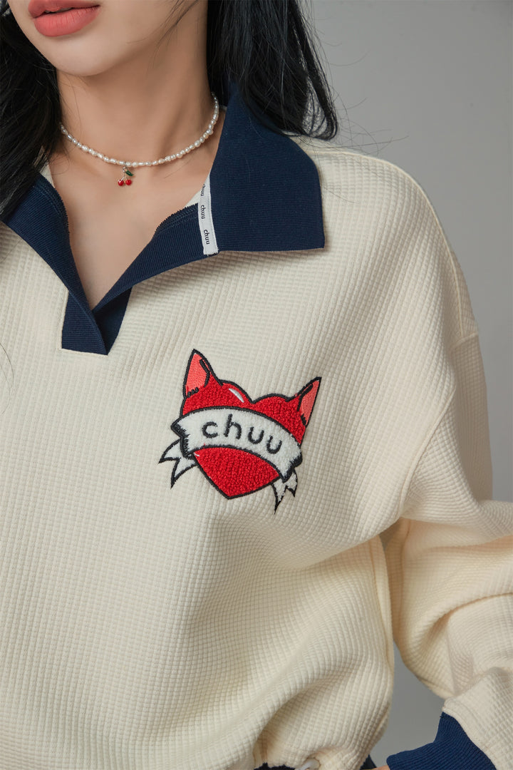 Relaxing Day Chuu Heart Embroidery Sweater