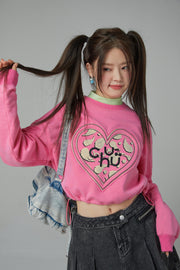 Chuu Heart Print Crop Sweatshirt