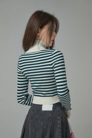 I Own A Yacht Polo Neck Stripe Cropped Knit Top