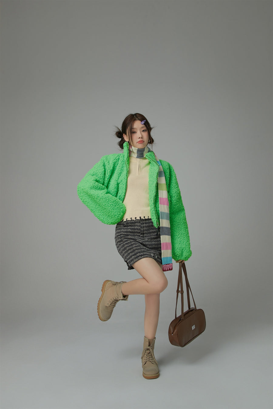 CHUU Candy Crop Half Zip-Up Knit Top