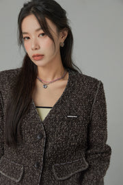 On The Moon Collarless Tweed Jacket