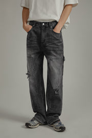 Wash Distressed Denim Jeans