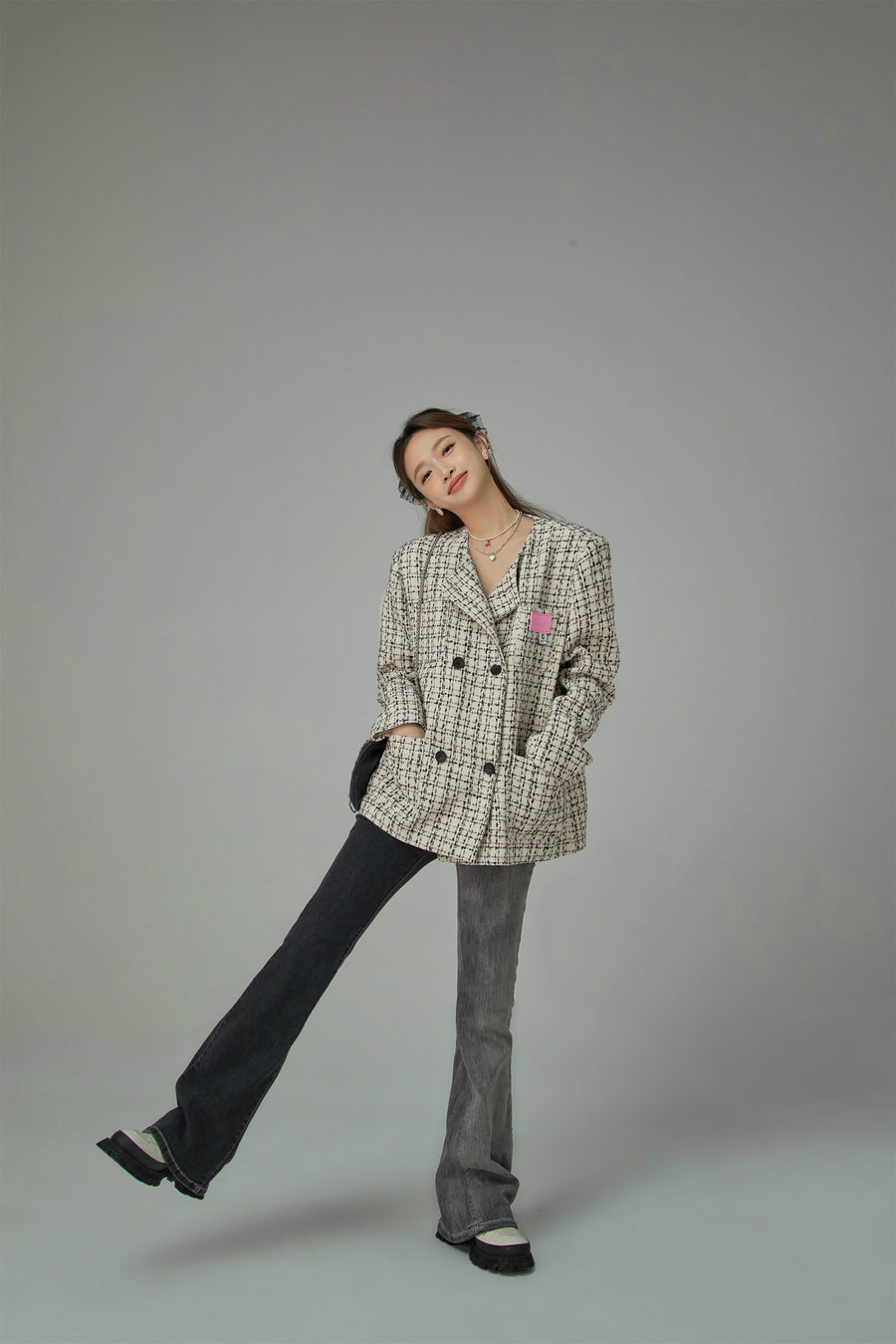 CHUU Princess Treatment Check Double Tweed Jacket