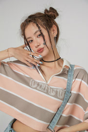 V-Neck Stripe Crop T-Shirt