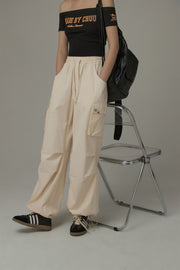 Basic Color String Cargo Wide Pants