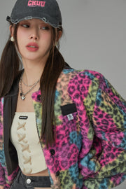 Colorful Leopard Print Fleece Jacket