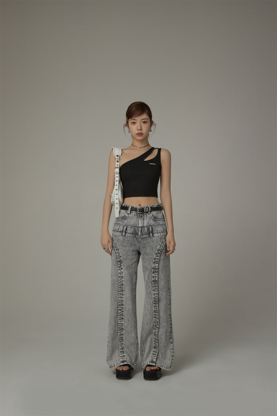 CHUU Double Belt High Waisted Straight Jeans