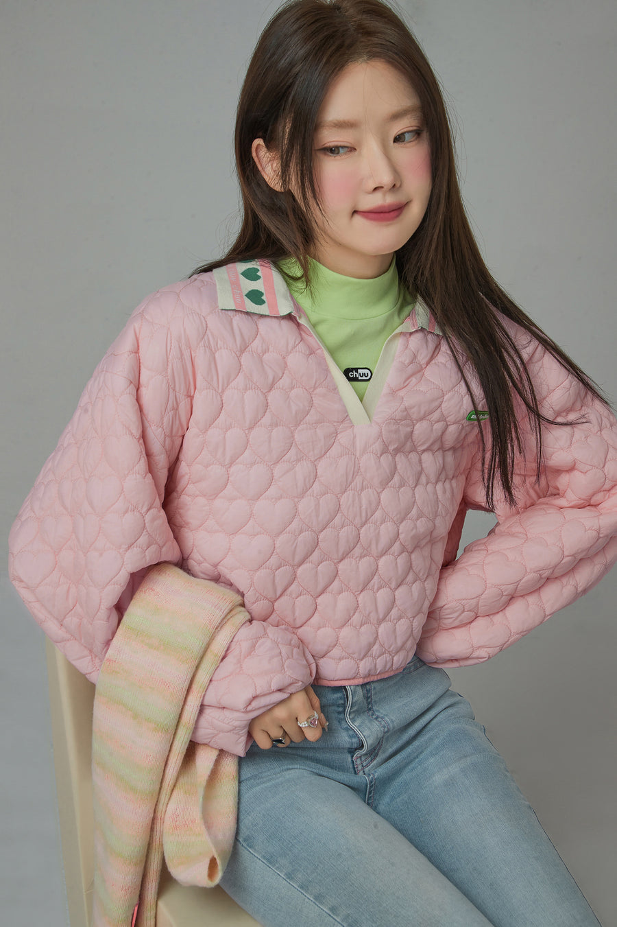 CHUU Heart Quilted V-Neck Anorak