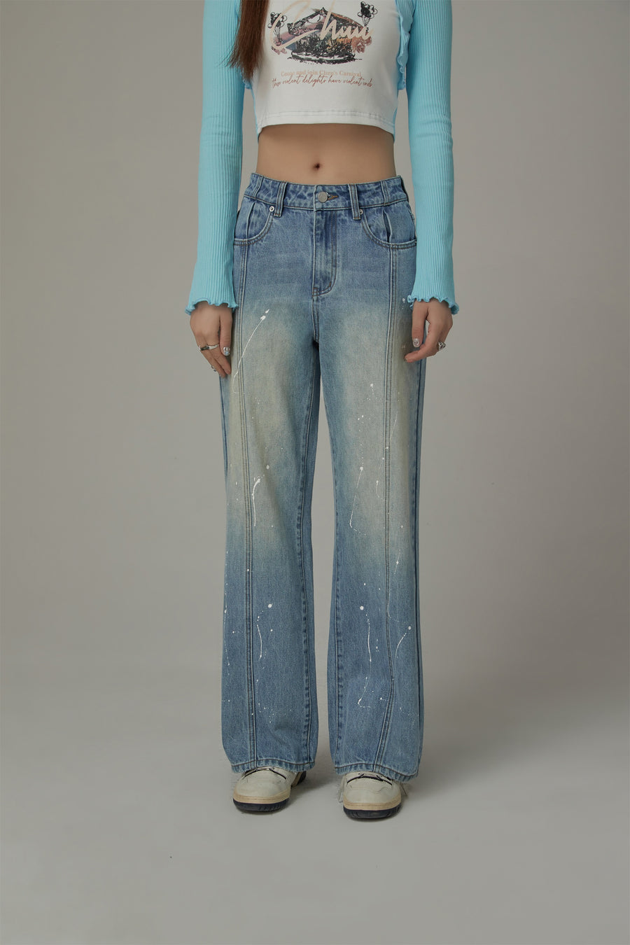 CHUU Wide Washed Denim Jeans