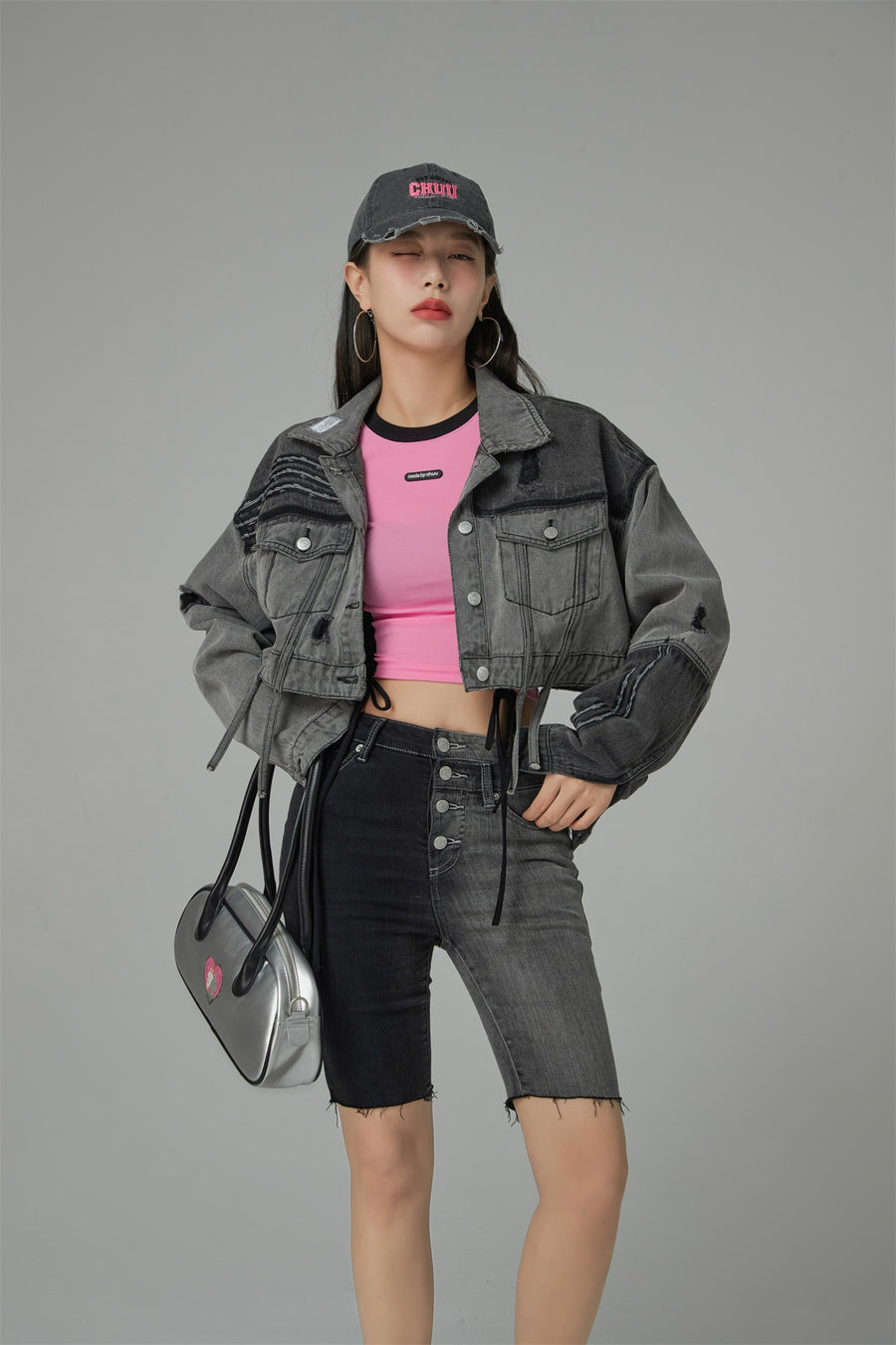 CHUU Two Tone Denim Shorts