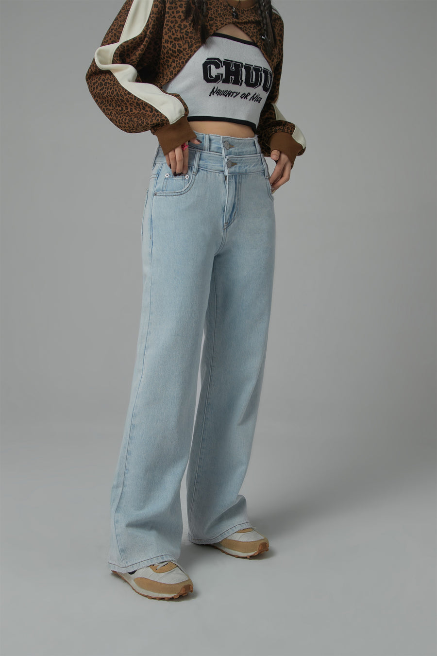 CHUU Two-Layer Illusion Wide Denim Jeans