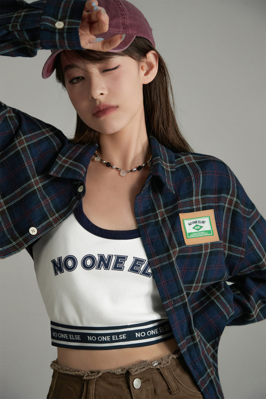 CHUU Check String Loose Fit Shirt