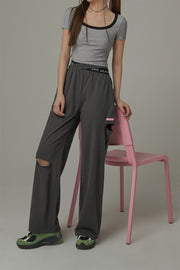 Criss Cross Distressed Wide Pants