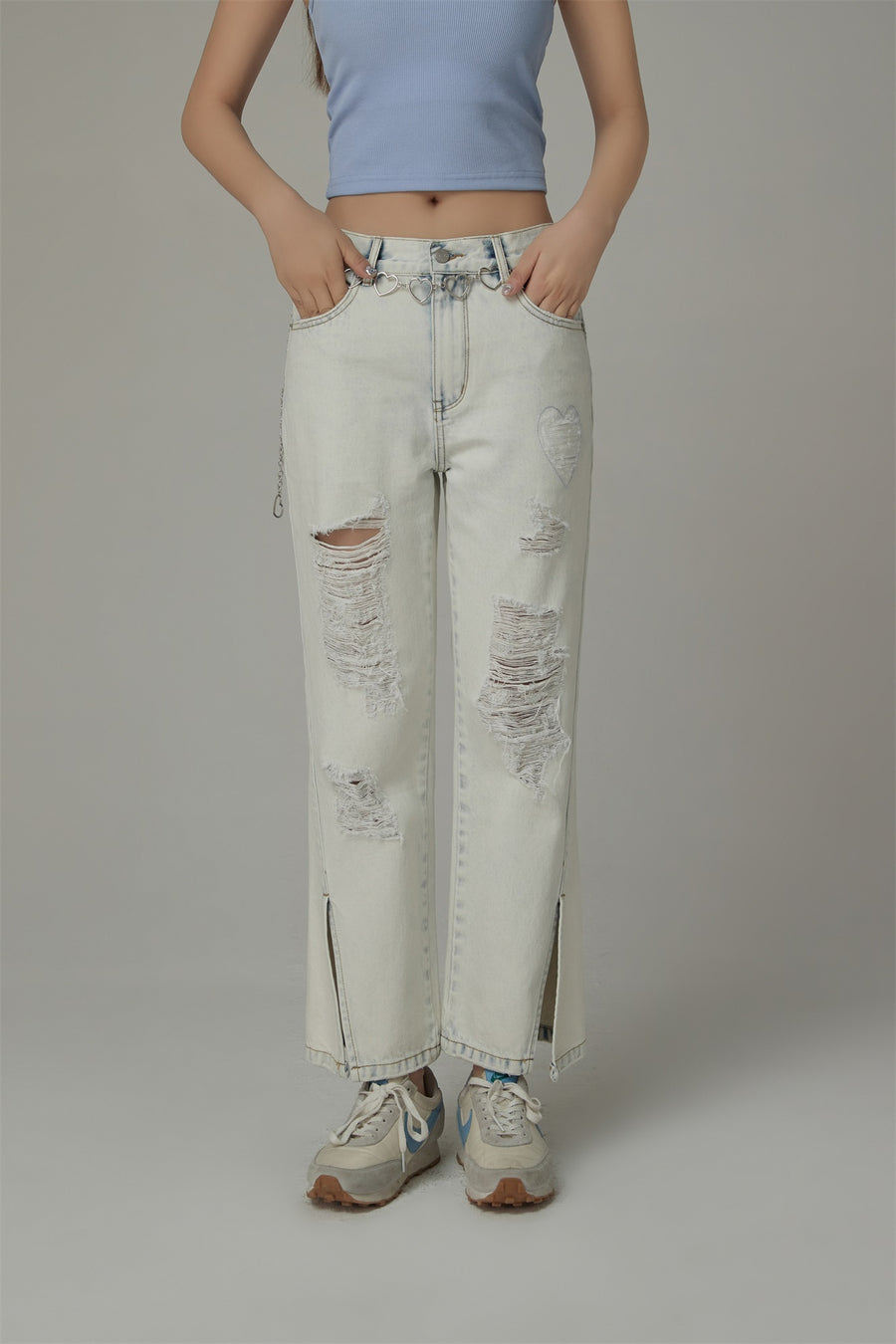 CHUU Distressed Slit Bootcut Denim Jeans